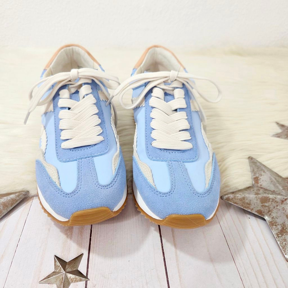 Dolce Vita Emely sneakers light pastel blue suede tan yellow women's Size 7 New - Picture 2 of 6